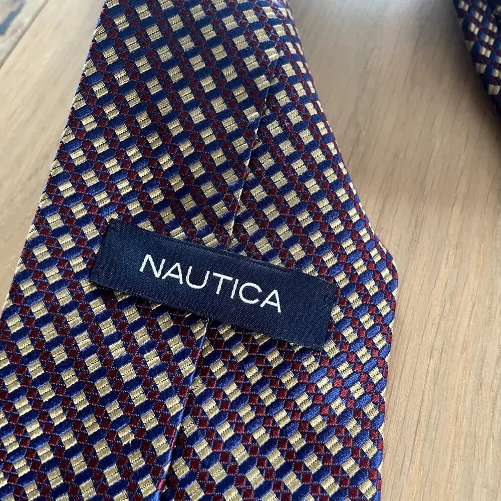 Vintage Nautica 100% Silk Tie - Geometric Pattern, Vibrant Colors